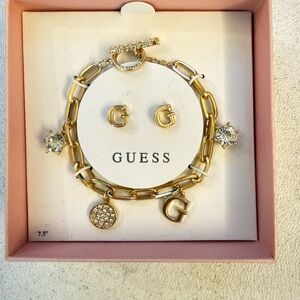 GUESS Gold-Tone Crystal Charm Bracelet and 'G' Earrings Set
